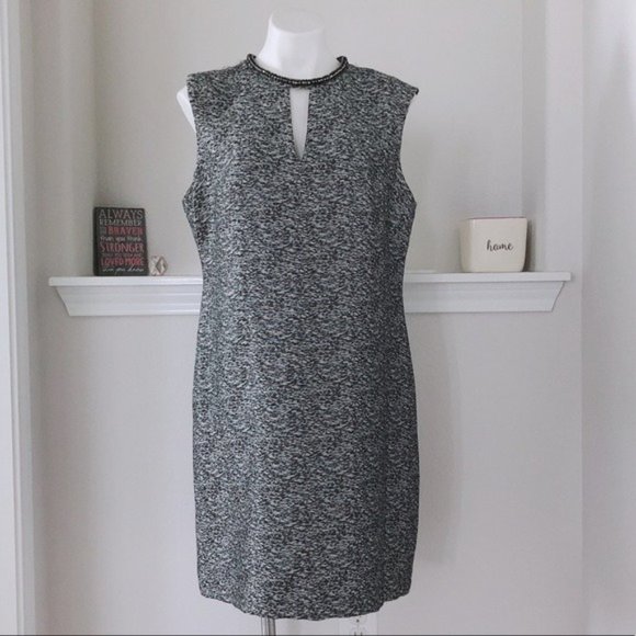 Donna Ricco Jacquard Dress Grey Metallic Jeweled Neckline Size 16 MSRP $138.00 - Picture 4 of 15